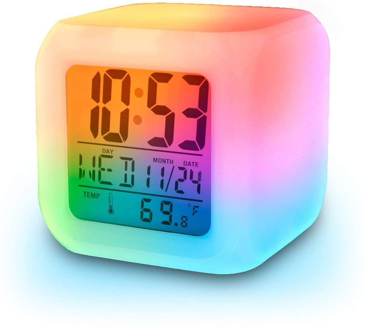 Kids Alarm Clocks, Digital Wake Up Clock with 7 Colors Changing Night Light & 6 Optional Alarm Nature Sounds, with Temperature Calendar, Digital Clock for Kids Girls Boys xmas Gifts (Color)