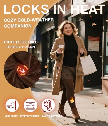 Image of MERYLURE Plus Size Fleece Lined Tights, Warm Winter Thermal Pantyhose Women, Queen Thick High Waisted Opaque Leggings