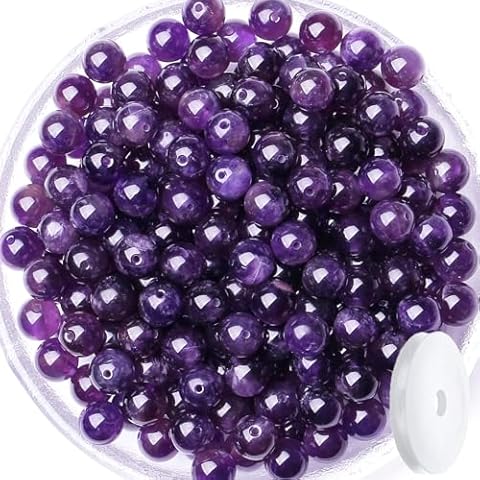 QINJIEJIE 60PCS Amethyst Beads 8mm Natural Stone Beads Round Loose Gemstone Bead for Bracelet Beading Purple Crystal Jewelry Making DIY Necklace Earrings 0.32" Cover