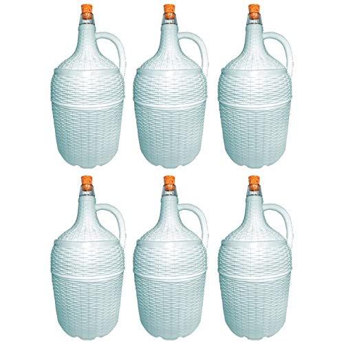 ACAN Tradineur - Pack de 6 Garrafones de cristal con forro de plástico - Capacidad de 5 Litros - Botella para el almacenaje y conservación de bebidas- diámetro 18 x 37 cm - Color Blanco