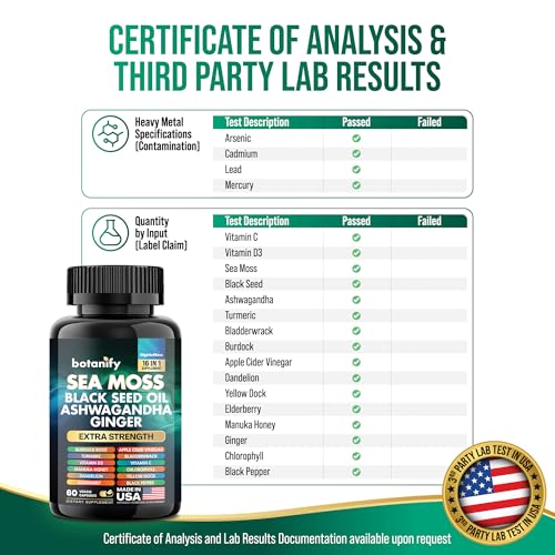 Sea Moss 7000mg, Black Seed Oil 4000mg, Ashwagandha 2000mg, Turmeric 2000mg, Bladderwrack 2000mg, Burdock 2000mg, Ginger, Vitamin C, Vitamin D3, Elderberry, Manuka, Dandelion, Yellow Dock - Image 4