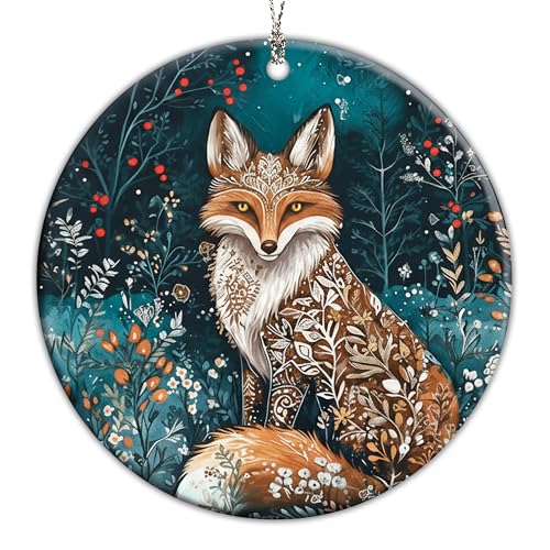 Fox Christmas Ornament 2025, Dated Christmas Ornament 2025, Fantasy Botanical Fox Ornament, Unique Winter Holiday Decoration, Nature Inspired Gifts for Women, Forest Creature Ornament