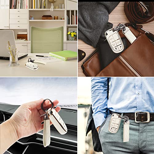 Compatible With Jeep Key Fob Cover With Keychain Grand Cherokee Renegade Chrysler Dodge Ram Journey Dart Fiat Smart Key 3 4 5 Buttons Holder - Premium Protection Car Key Case Shell, Anti-Dust, White #TOP7