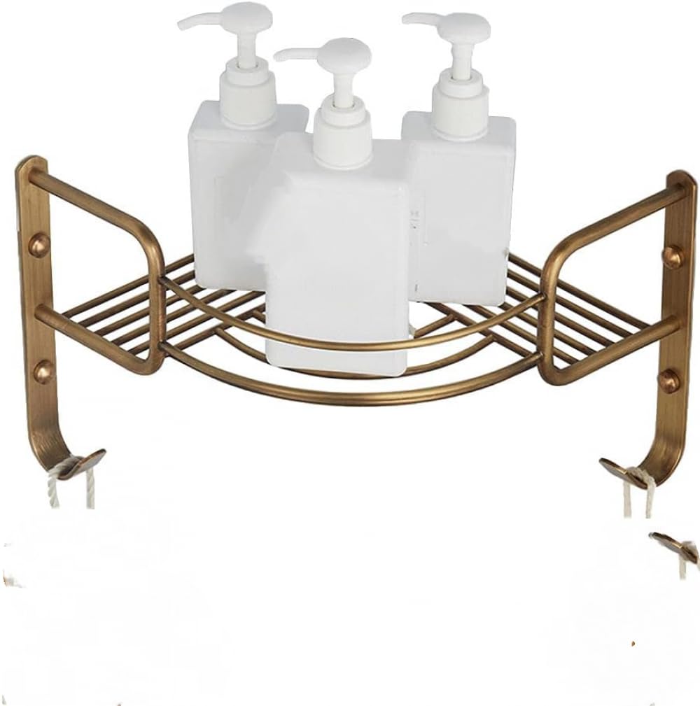 ZJHFFFG Basket Corner Shower Caddy Brass Bathroom Accessory Sets Shelves Unit Wall Mounted Organiser Rack Corner Bath Shelf