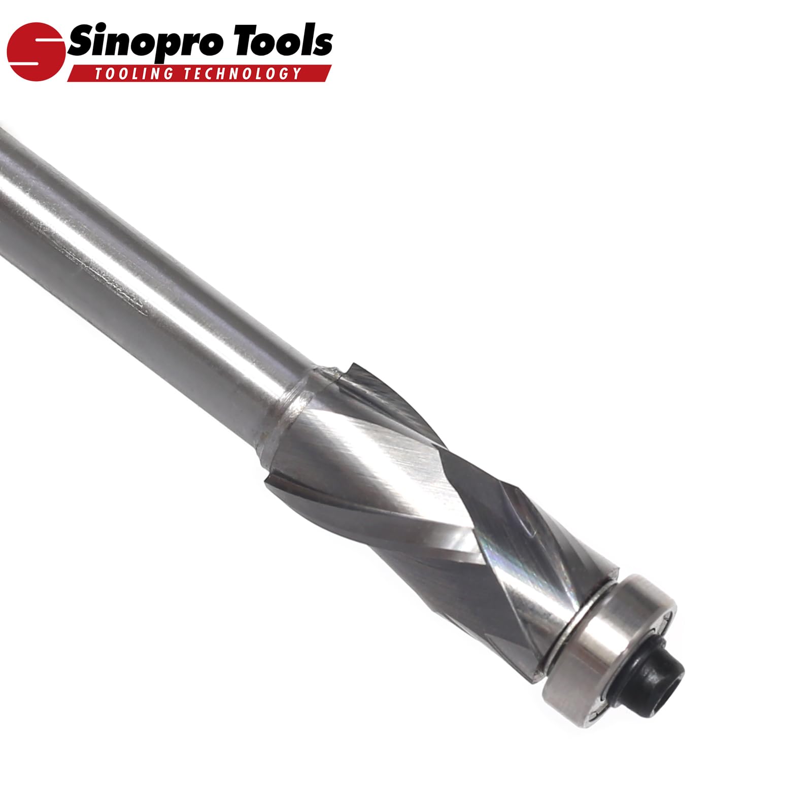 Fresa de enrasado en espiral de 8 mm, longitud de corte 25 mm, ranura en espiral de compresión hacia arriba y hacia abajo, con rodamiento de bolas en la parte superior, fresa en espiral