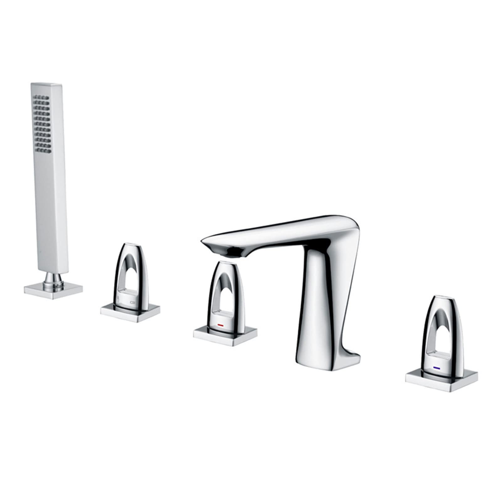 OZBMA Bathtub Faucet, 5pc Deck Mounted Bath Shower Set Brass Hand Basin Mixer Tap Widespread Tub Sink Faucet(Gris) (Chrome A)