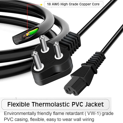 Image of 3 Meter 3 Pin PC Power Cable 18AWG IEC Mains Kettle Lead Replacement Cord for Desktop /Monitor /Printer - Black