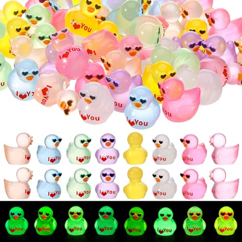 GGSTDDUP 64 Pcs Valentines Day Resin Ducks Romantic Heart Sunglasses Ducks Figurines Tiny Ducks Gifts for Kids Valentines Celebration Baby Shower DIY Craft Cake Decor Love Theme Parties