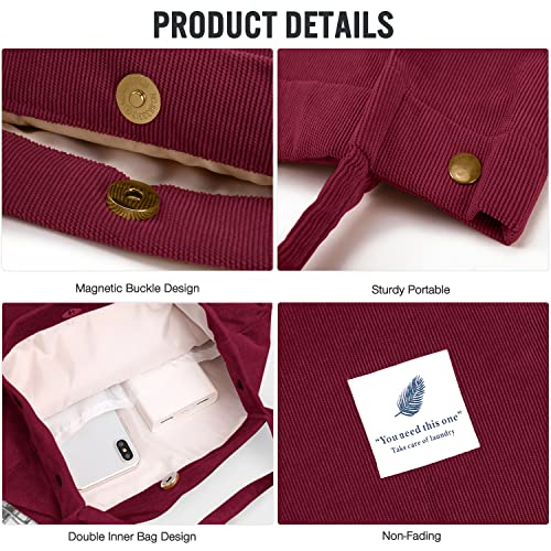 Cohpoh Women Tote Bags Grocery Shoulder Bag Corduroy With Inner Pocket For Work Beach Lunch Travel Shopping Shopper Handbags thumb #4