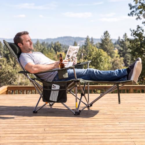 Image of Romswi 2Pack 4-Position Reclining Camping Chair with Removable Footrest, 2-in-1 Adjustable Portable Lounge Chair with Cooler Bag, Cup Holder, Side Pockets & Carry Bag for Outdoor, Olive Green