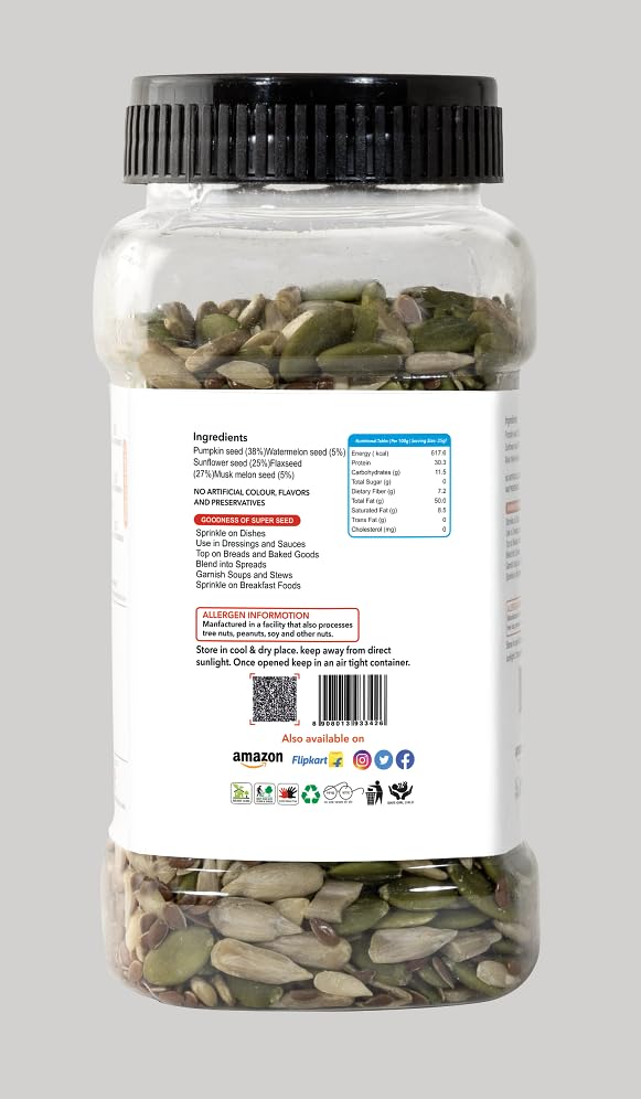 PP Chulbuli Premium Raw Seed Mix Combo | Chia Flax And Pumpkin Seeds Blend | Natural Seed Mix Snack Jar | Daily Food Addition Ingredient | Smoothie Yogurt Salad Baking Use | 200g Jar 1