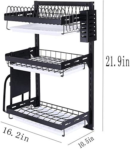 Myoyay Dish Drying Rack Wall Mounted 3 Tier Hanging Dish Drainer Organizer Storage Shelf Drainer With Drainboard Chopsticks Knife Holder For Kitchen Sink #TOP3