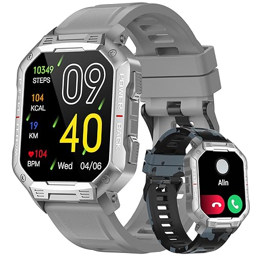 Smart watch militare da uomo, chiamate Bluetooth, touch screen HD da 1,83', smartwatch tattico sportivo all'aperto, impermeabile IP67, cardiofrequenzimetro compatibile con Android IOS