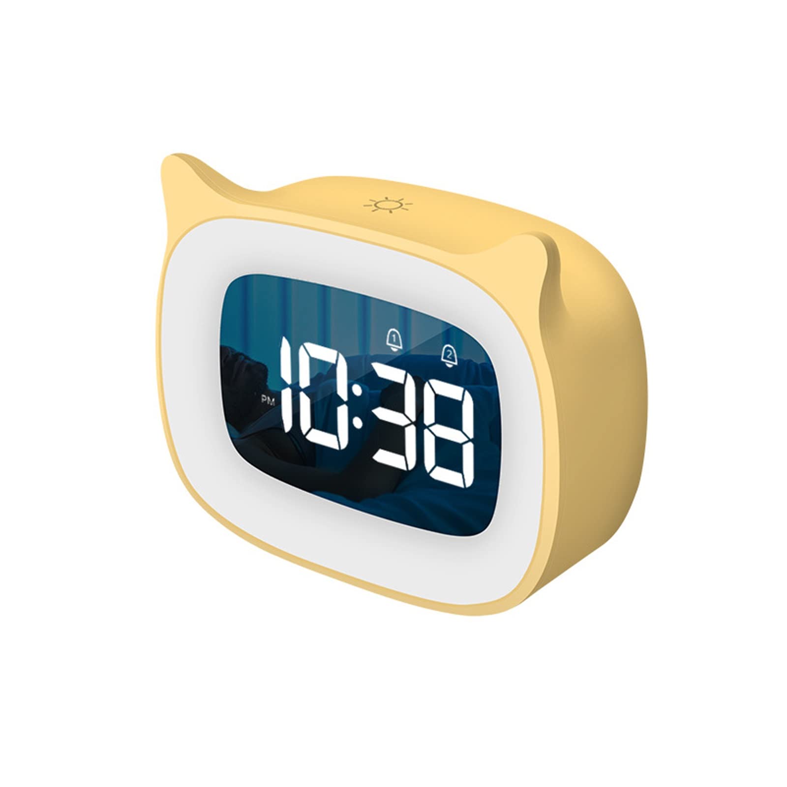 budzik, Cyfrowy budzik LED, regulacja jasności wyświetlacza, ładowanie przez USB, odpowiedni do sypialni, szafki nocnej i biura(Yellow)