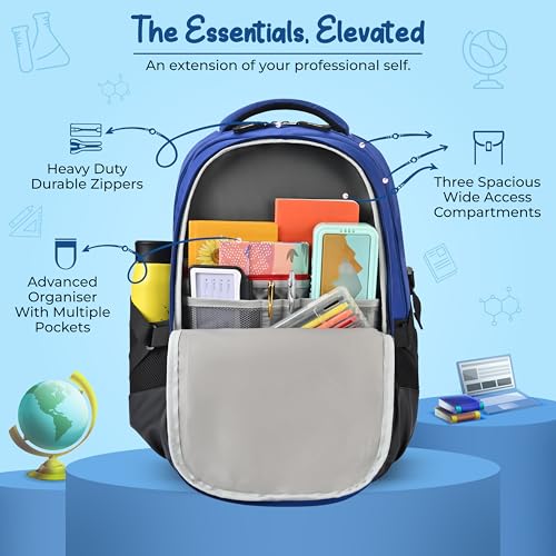 Image of Gear Inspired 19 inch /36L Large Water Resistant School Bag | Casual Backpack | Daypack | Travel Backpack | Kids Bag for Boys /Girls (Blue - Black)