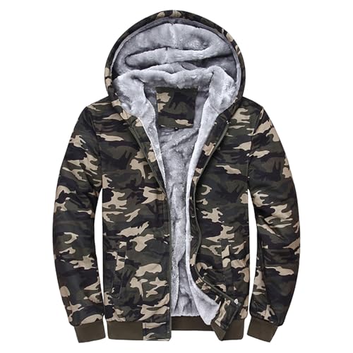 Sweat à capuche d'hiver chaud homme veste en peluche camouflage grande taille zippée