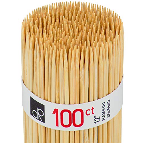 DecorRack 12 Natural Bamboo Skewers Sticks 100 Wood Skewers for Grilling BBQ Kabob Appetizers Fruits Smores Cocktail Brunch Fondue Sticks Barbeque DIY Crafting 12 inch (100 pack)
