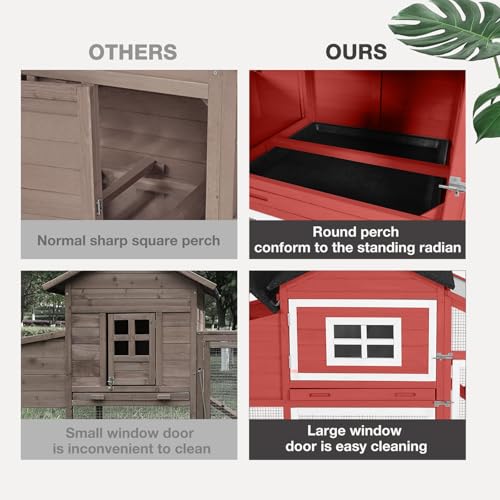 Chicken Coop Expandable Chicken House for Outdoor with Wheels Nesting Box, Leakproof Pull-on Tray, and UV-Resistant Roof Panel - Red