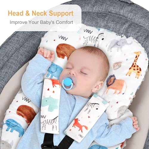 Image of Infant Car Seat Insert, Car Seat Head Support Baby with 2 Covers, Ultra-Soft Newborn Carseat Insert, Perfect for Car Seat, Stroller, Swing, Animals