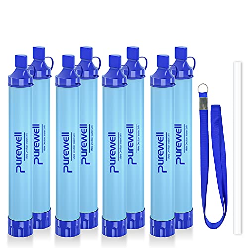 Purewell Outdoor Water Filter Personal Water Filtration Straw Emergency Survival Gear Water Purifier for Camping Hiking Climbing Backpacking(8PCS)