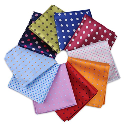 Cicitree 10 Pcs 9.8X9.8 Men's Polka Dot Pocket Square Jacquard Woven Handkerchief Gift #TOP24