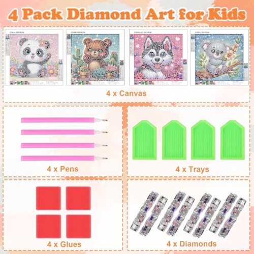 4 Pack Animal Diamond Art Kits for Kids, Cute Animals Diamond Art for Kids Ages 8-12, Koala Dog Panda Bear Diamond Painting Kits for Kid with Package for Gift Home Wall Decor (6x6inch) by ajepon - Image 5