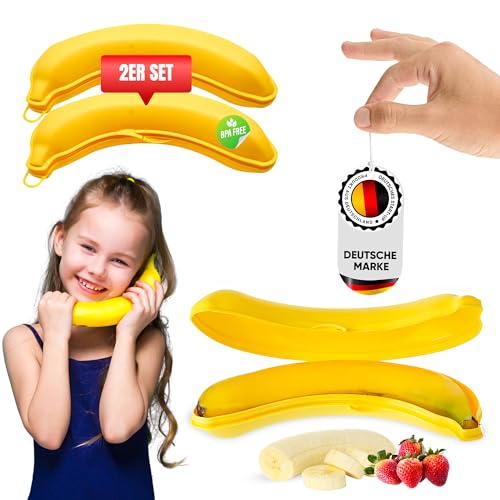WoonFux Bananenbox 2er Set - 100% BPA Freie Bananendose - sicherer Verschluss - Spülmaschienenfest - Bananenbox für frische Bananen und sichere Aufbewahrung