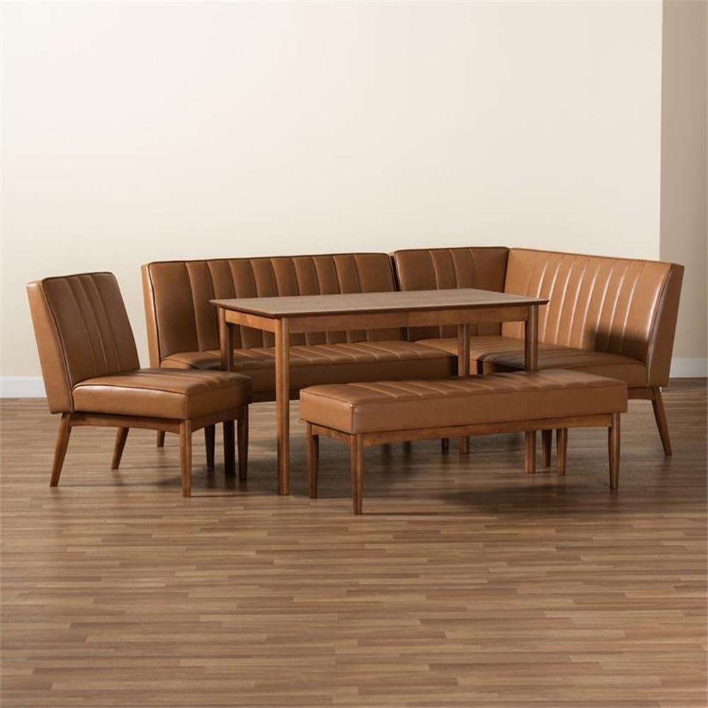 BOWERY HILL Tan and Brown Finished Wood 5-Piece Dining Nook Set