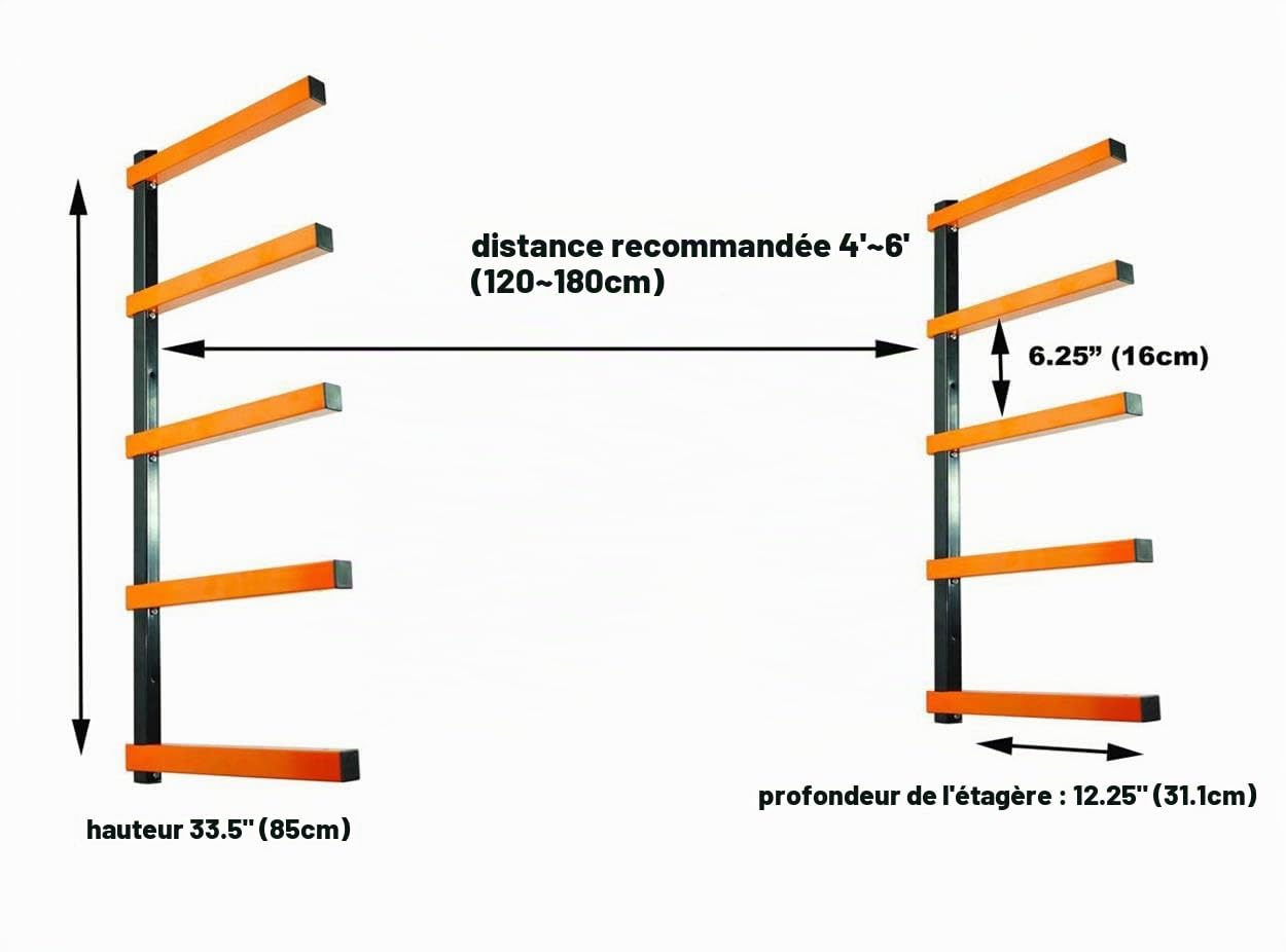 KF1005 Étagère de Rangement pour Bois à 5 Niveaux 50 kg par Niveau avec vis en tôle durables