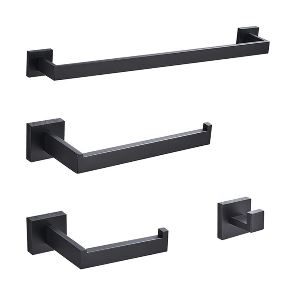 Set De Accesorios De Baño Gancho Acero Inoxidable Sus 304 Negro para Albornoz Barra De Toallero Tejido para Estantería Soporte De Papel Tornillo Oculto Montado En La Pared,4 Piece Bathroom Set
