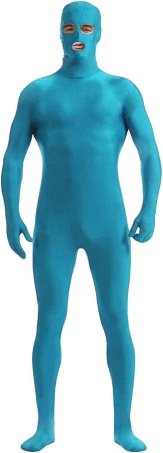 Men's Full Body Eyes Mouth Open Unitard Blue Spandex Zentai Unisex Cosplay Bodysuit Halloween Second Skin Diy Costume, Sky-Blue, XL/175-185cm