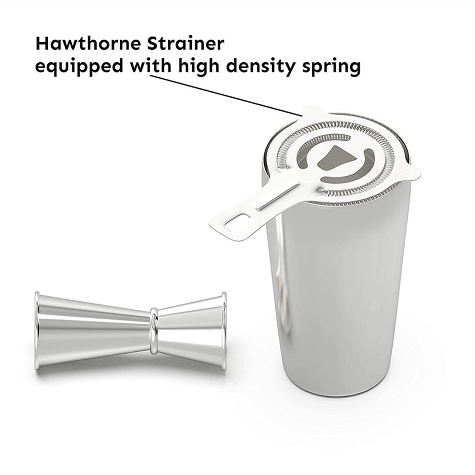 Mezclador de Vino Cocktail Shaker Set Professional Boston Shaker Cocktail Striador de cócteles y Jigger Set de 4 Piezas Juego de Barman de Acero Inoxidable Premium Coctelera