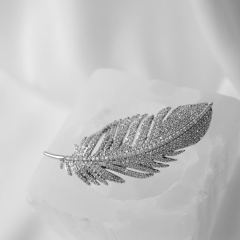Feather Brooch for Women Peacock Feather Brooch Rhinestone Feather Lapel Pin Gift for Wife Mom Bride Bridesmaid - Image 5