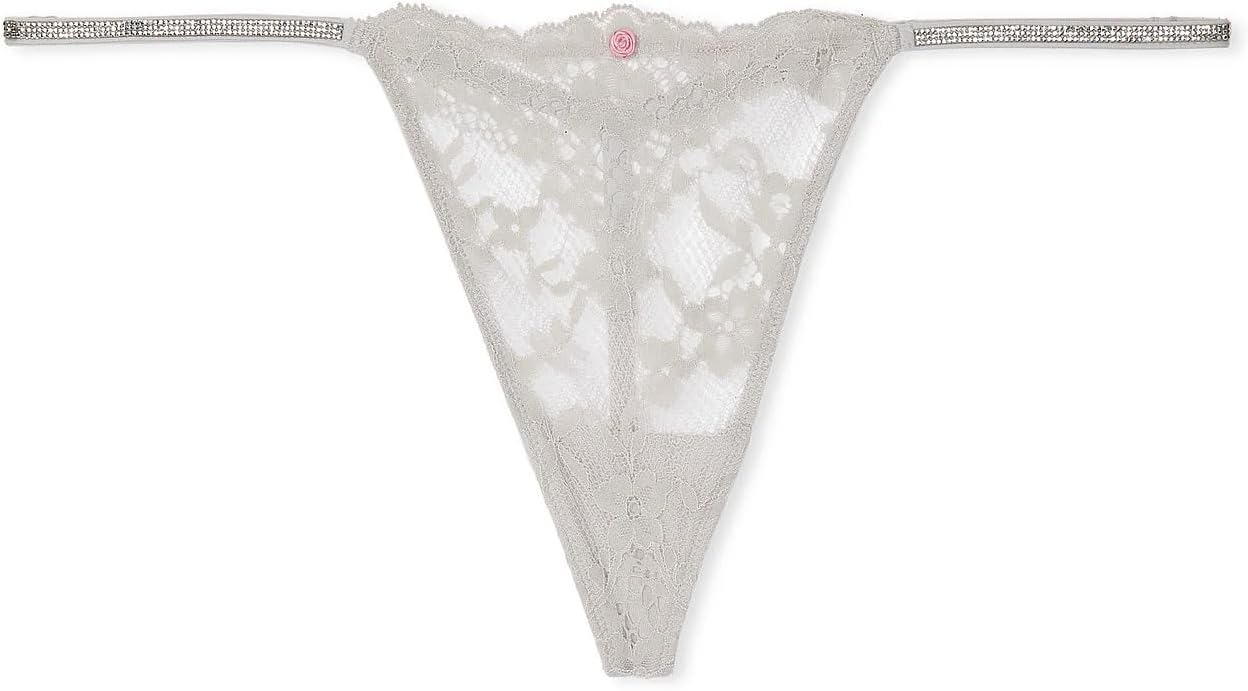 Victoria's Secret Rhinestones Twinkle Strap Lace V-String Panty Color Gray New