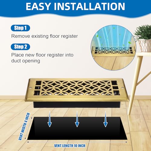 Image of 10 Pack 4x10 Inch Heavy Duty Walkable Floor Register, Adjustable Airflow Decorative Floor Vent Covers Steel Vent Registers with Screws for Home and Shopping Mall (Bronze)