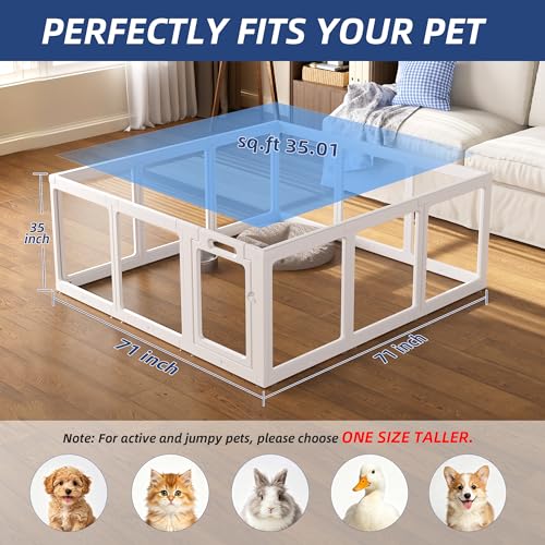 Image of Clear Acrylic Dog Playpen Indoor, Puppy Cat Small Pet Play Pen, Pet Cat Playpen for Rabbits, Dog Fence Crate Kennel Whelping Cage (35 inch, White, 12 Panel)