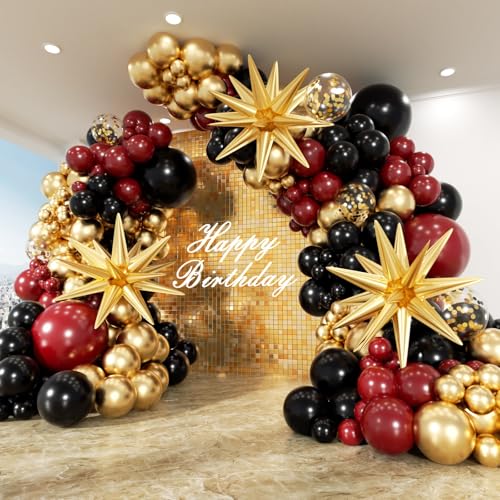 Image of Burgundy Balloon Garland Arch Kit 162Pcs with Star, Burgundy Maroon Black Gold Balloon Arch Kit for 2026 Graduation Bridal Shower Prom Birthday Anniversary Bridal Shower Party Decor