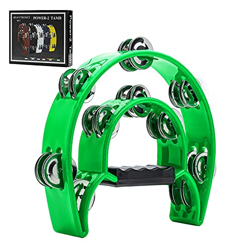 Musfunny Tambourine Double Row Metal Jingles Hand Held Percussion Tambourines Musical Instrument Gifts For Adults, Kids, Party, Ktv (Green) #TOP7