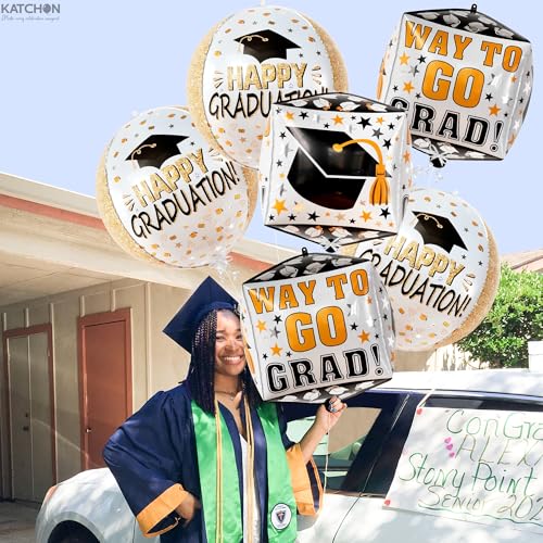 Image of Graduation Decorations 2026 | Graduation Balloons - Pack of 6 | Black and Gold Mylar Foil Balloons for Grad Decorations Class of 2026 | Graduation Party Supplies with Graduation Cap Balloon, KatchOn