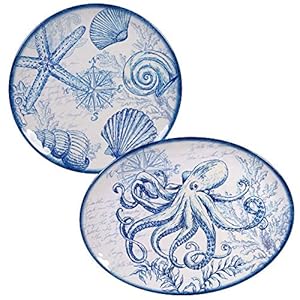 Certified International Oceanic 2 Piece Melamine Platter Set, Multi Colored, Large