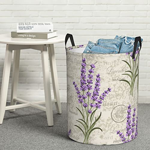 Lavender Flower Dirty Clothes Hamper Basket For Laundry, Pretty Purple Floral Round Storage Bin For Women Girls Room, Collapsible Organizer Basket Toy Bins For Bedroom, Large 16.5"X13.8" #TOP7