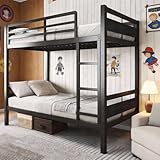 GalnFu Metal Bunk Bed Twin Over Twin, Heavy Duty Steel Frame with Full-Length Guardrail, Space-Saving Design with Under-Bed Storage, No Box Spring Needed, Noise-Free, Easy Assembly, Black