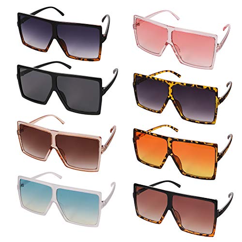 Baring 8 Pieces Oversized Sunglasses for women Retro Sunglasses Square Big Sunglasses Flat Top Oversize Sunglasses Siamese Lens Sunglasses for Unisex