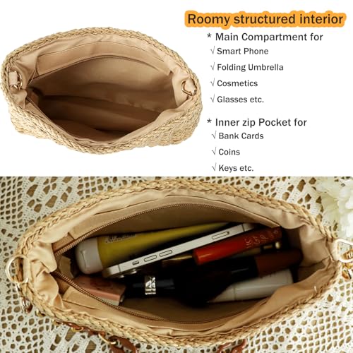 Bolso bandolera tejido de paja para mujer miniatura 5