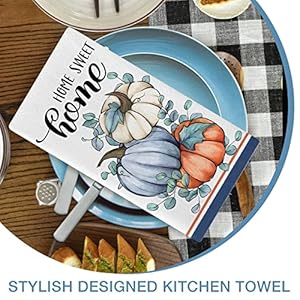 Seliem Fall Hello Pumpkin Patch Kitchen Dish Towels Set of 2 Autumn Buffalo Plaid Check Hand Towels Drying Baking Cooking Cloth Home Sweet Home Farmhouse Thanksgiving Kitchen Decor 18×26 Inch