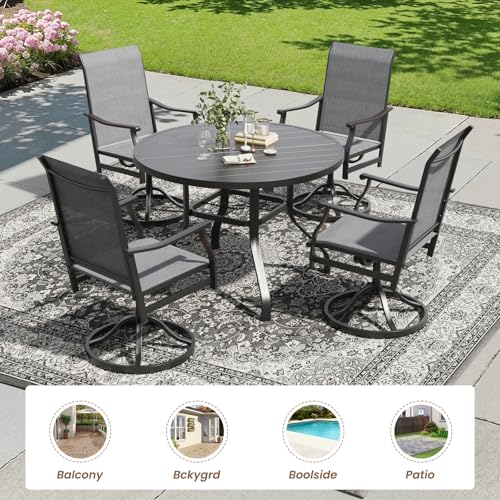 Image of Soohow Patio Dining Set for 4, 5-Piece Round Table Outdoor Dining Set, 4 x Swivel Patio Chairs and 1 x 41 Round Outdoor Dining Table, for Poolside, Backyard and Proch