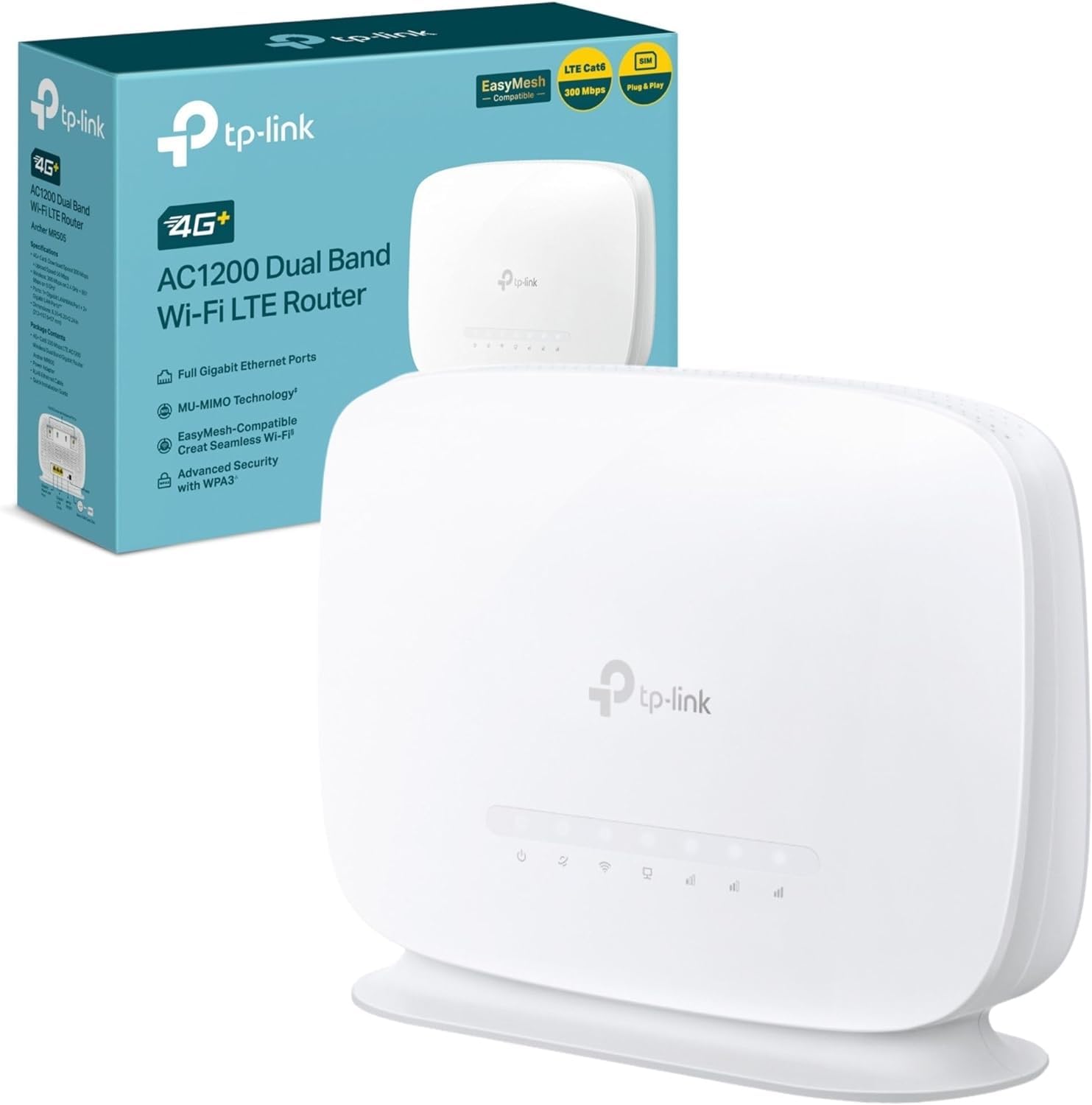 TP-Link Archer MR505 AC1200 4G+ Cat6 WiFi 4G Router, Gigabit Port, 4G Router with Sim Slot, Mobil WiFi Router, Sim Card Router, Superfast 4G+ LTE Speed, Internal Antenna, MU-MIMO, Plug & Play