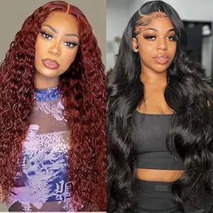 Reddish Brown 13x4 Deep Wave Lace Front Wigs Human Hair 26 Inch+13x6 Body Wave Lace Front Wigs 34 Inch