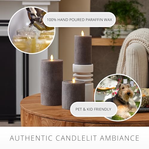 Luminara 995967 Chalky Linen Charcoal Gray Flameless Candle Moving Flame Real Wax Flat Top Led Pillar thumb #4