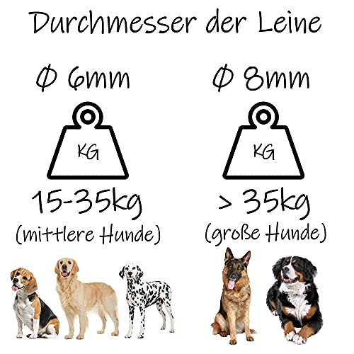 Bio-Leine runde Schleppleine aus runder Biothane Ø 6mm - für Hunde bis 30kg I 1-30m Länge, mit/ohne Handschlaufe - Leine Hundeleine mit Handschlaufe, über 20 Farben
